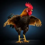 Ayam Bangkok jantan dengan warna wiring kuning keemasan yang memukau, menampilkan postur gagah dan fisik ideal khas ayam aduan unggulan, menunjukkan keindahan genetik yang menjadi incaran para pehobi ayam aduan.