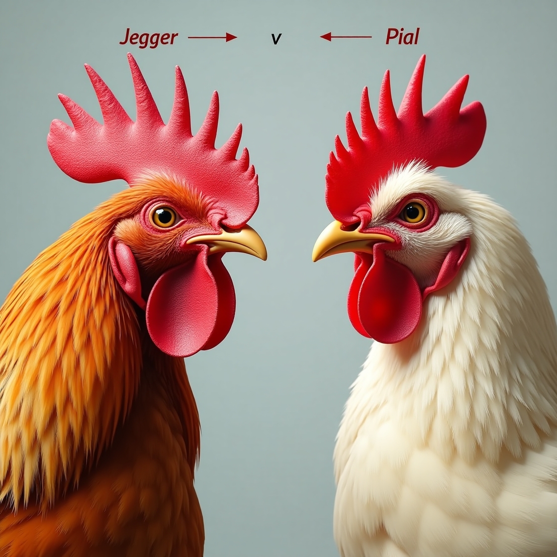 Perbandingan jengger dan pial ayam jantan yang besar merah dibandingkan dengan ayam betina yang lebih kecil dan pucat