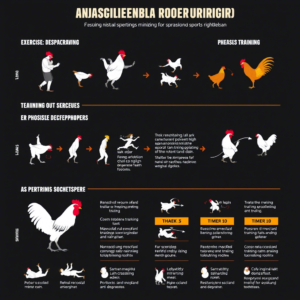 Infografis sistem pelatihan bertahap ayam aduan dari latihan dasar hingga teknik lanjutan untuk membentuk juara sabung