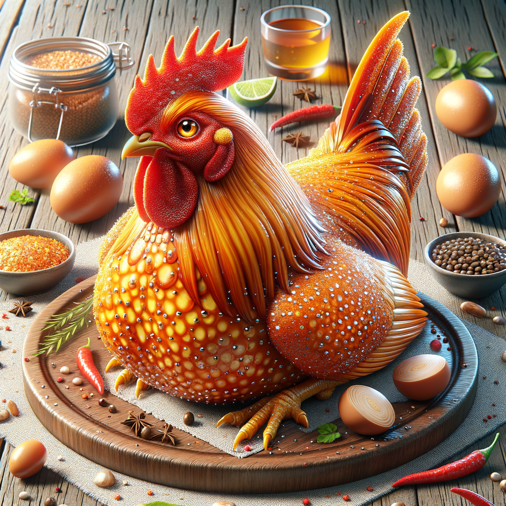Close-up detail ayam Bangkok Juara dengan pencahayaan alami, fotorealistis.