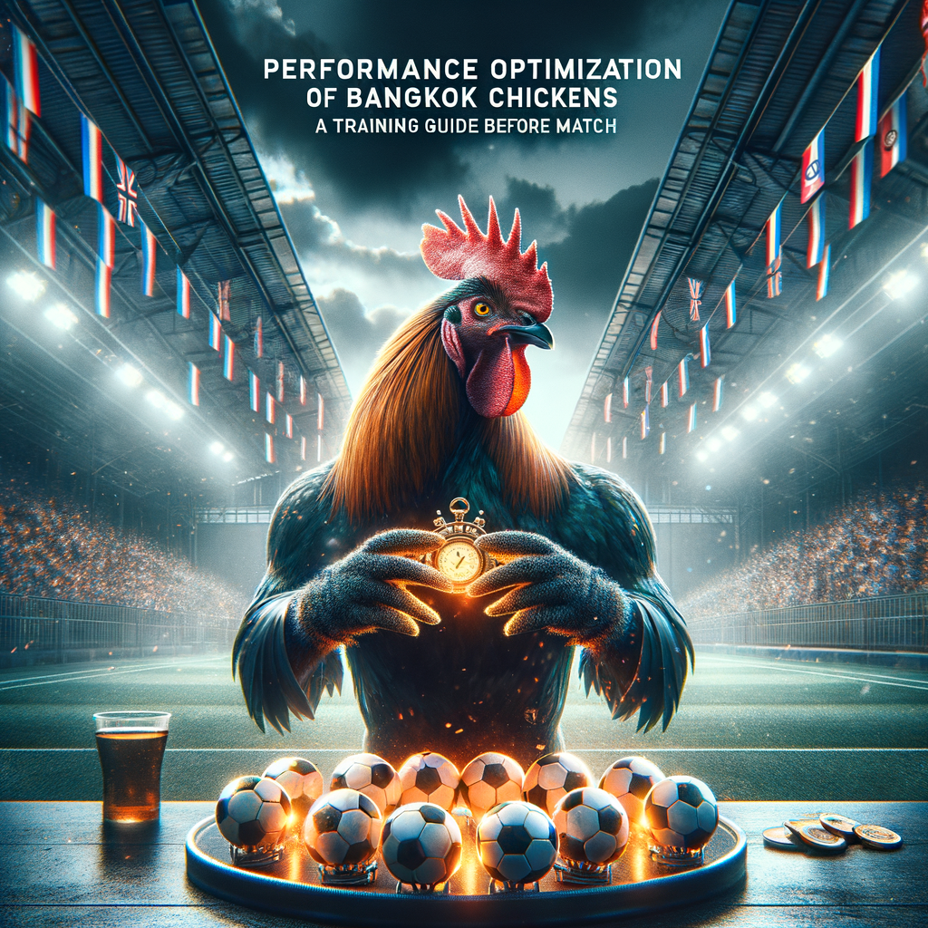 Foto ayam Bangkok berlatih dengan intensitas tinggi, detail tajam, dan pencahayaan dramatis.