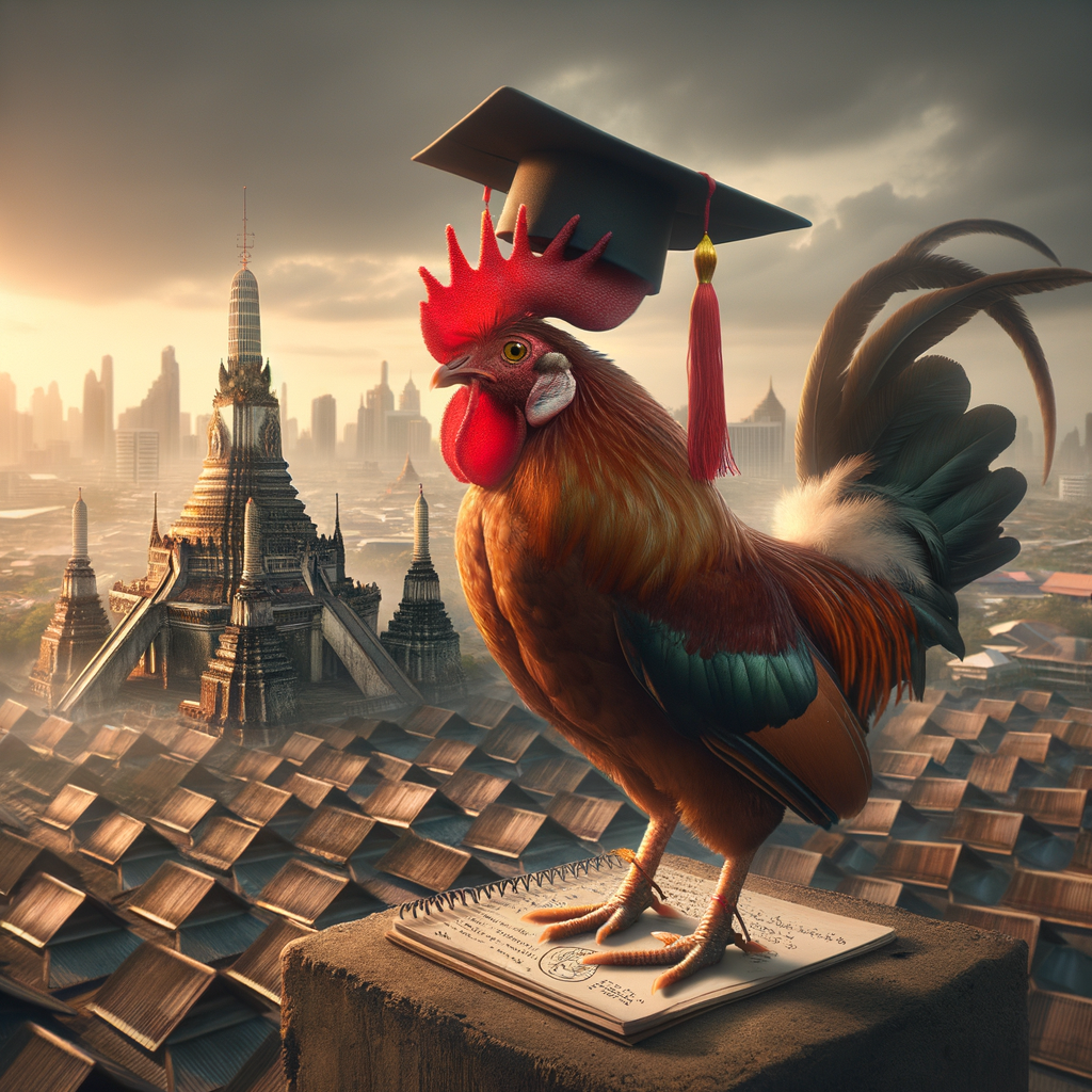 Close-up foto ayam Bangkok berlatih intensif, terlihat detail jernih dengan pencahayaan alami.