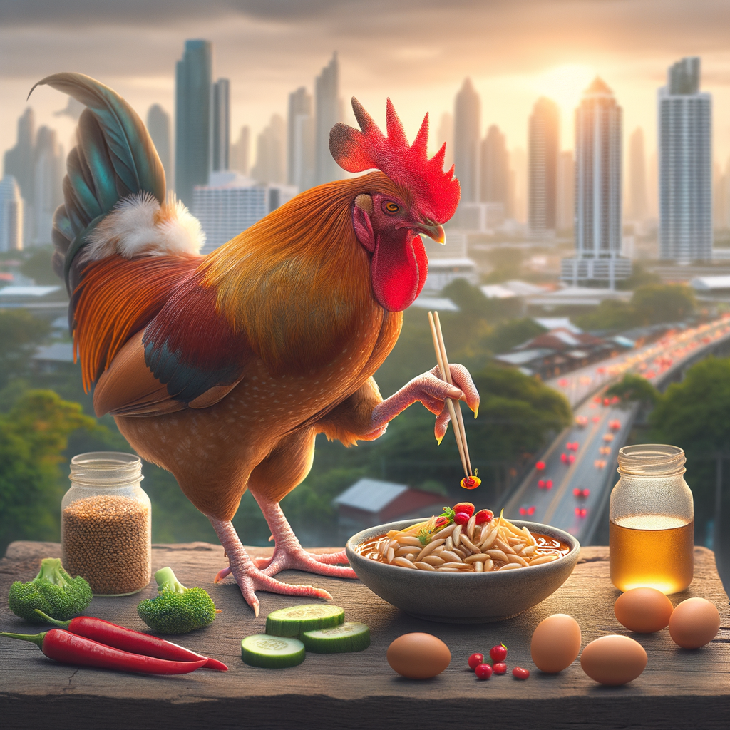 Close-up view of intensive training for Bangkok chickens, showing clear details under natural lighting.
