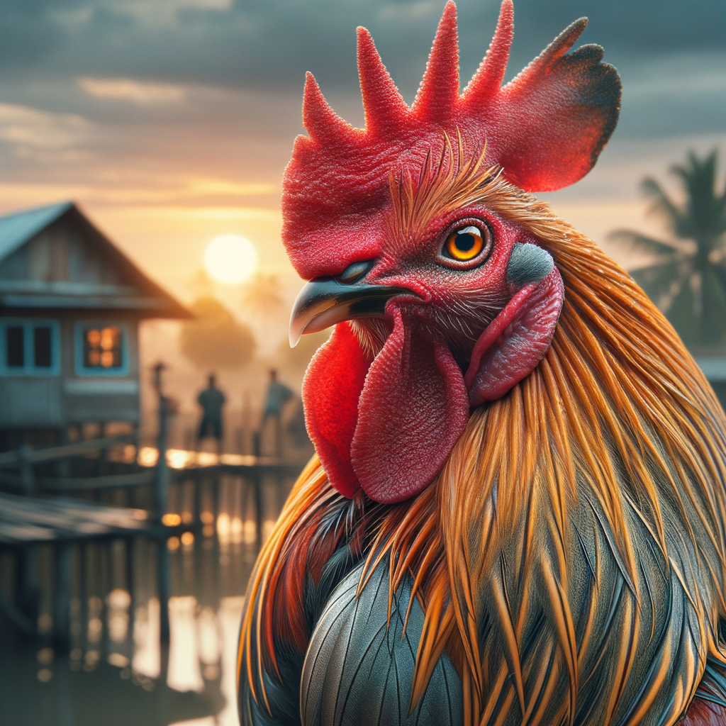 Close-up Ayam Bangkok Aduan dengan detail bulu dan warna yang jernih