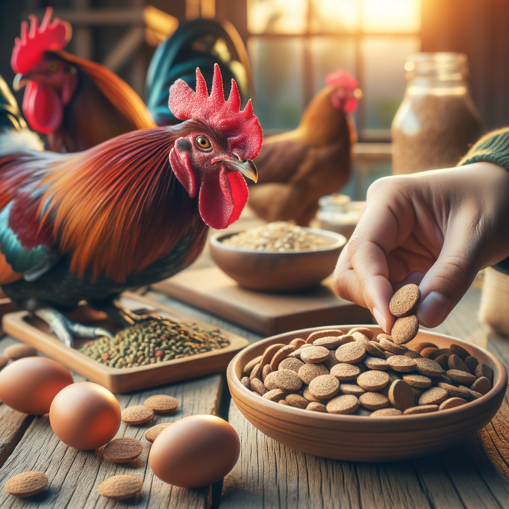 Close-up gambar pakan ayam Bangkok dengan detail jernih dan pencahayaan alami.
