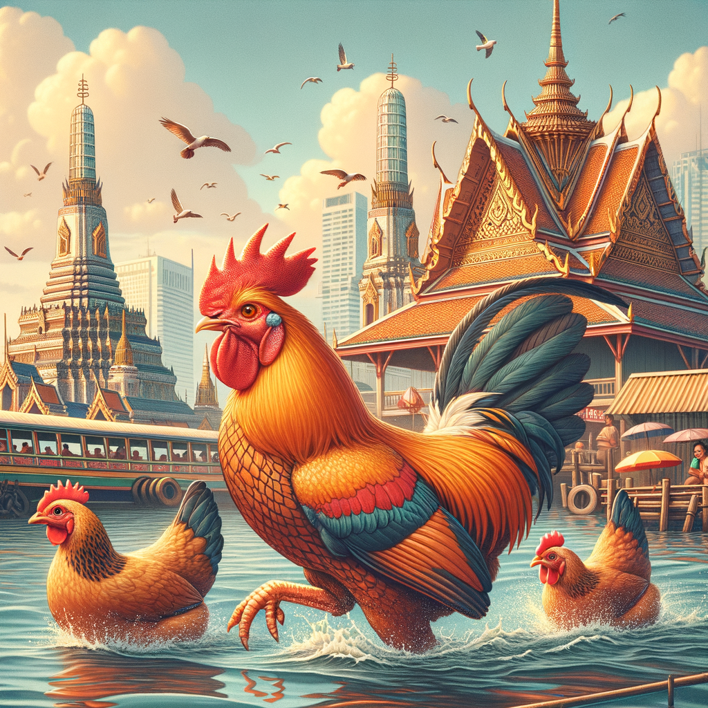 Close-up training session for Bangkok chickens, realistic style, natural lighting.