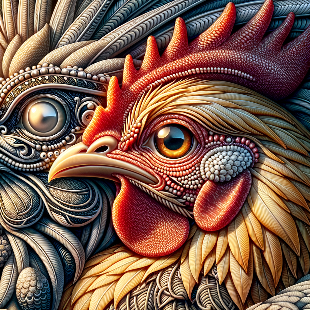 Close-up perbandingan bulu ayam Bangkok asli (kiri) dan palsu (kanan) dengan detail jernih.