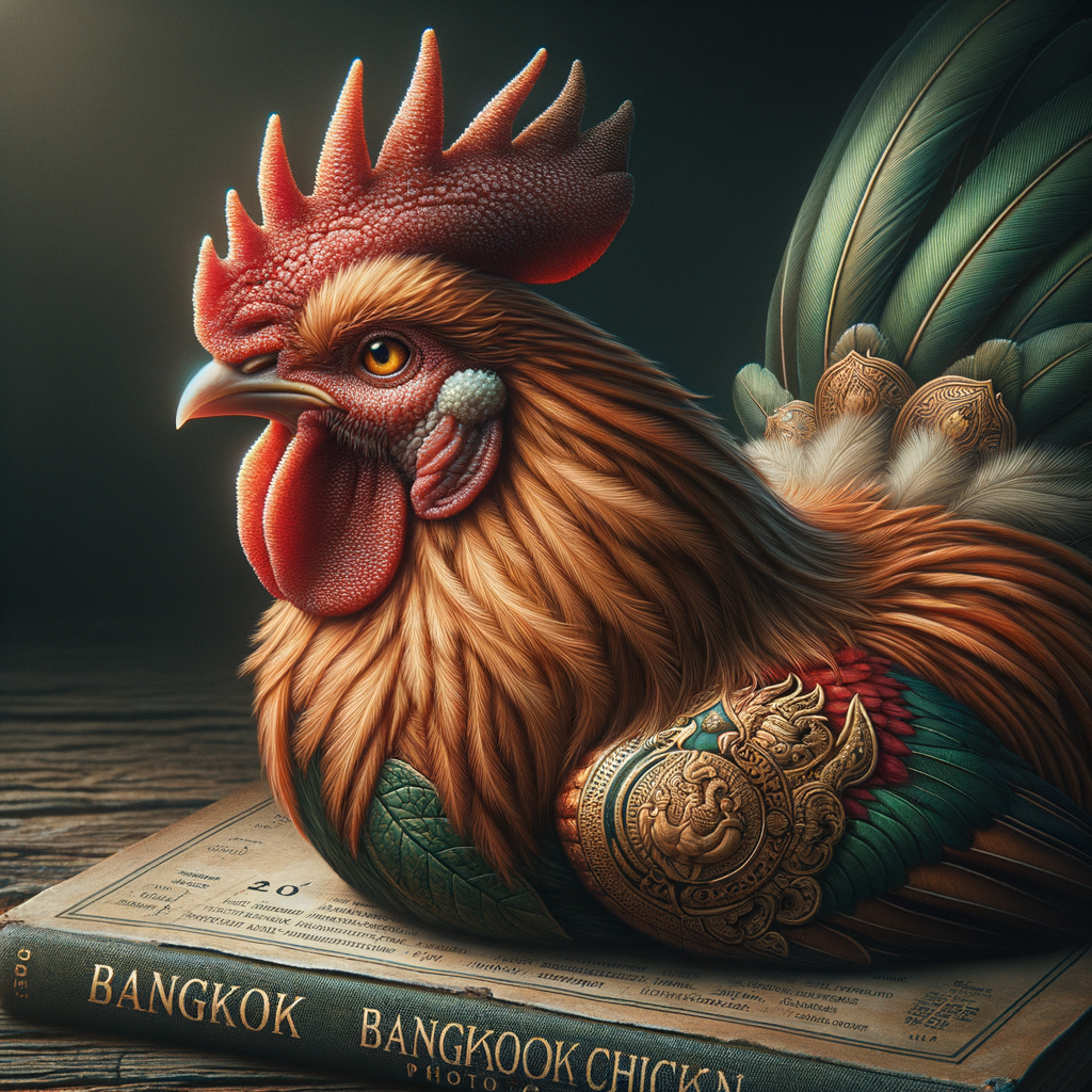 Close-up detail kepala ayam Bangkok pada latar belakang alam.