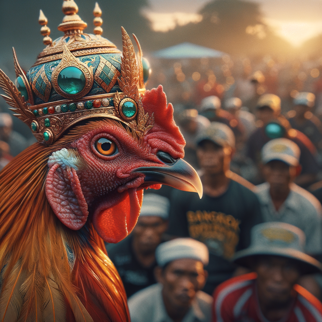 Close-up fotografi detail ayam Bangkok dalam pertarungan.