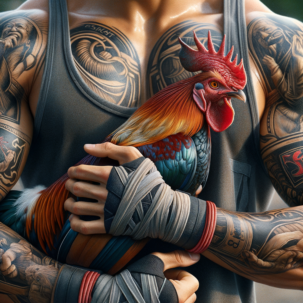 Close-up detail latihan fisik ayam Bangkok: tulang, otot, dan bulu yang jernih.
